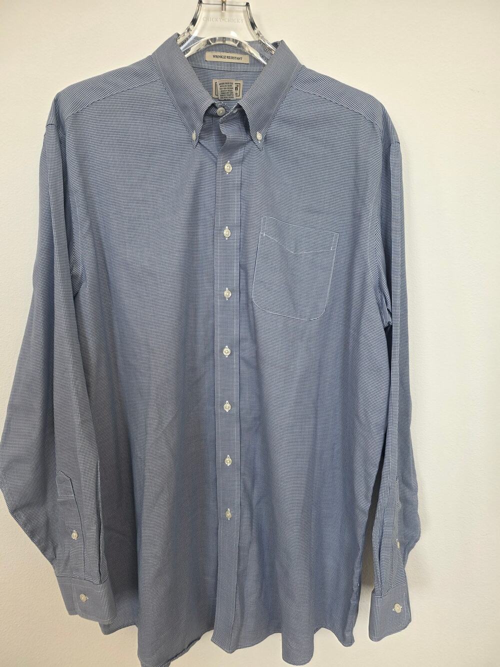 L.L. Bean Men's Blue Micro Houndstooth Check Wrinkle Resistant Shirt XL-Tall